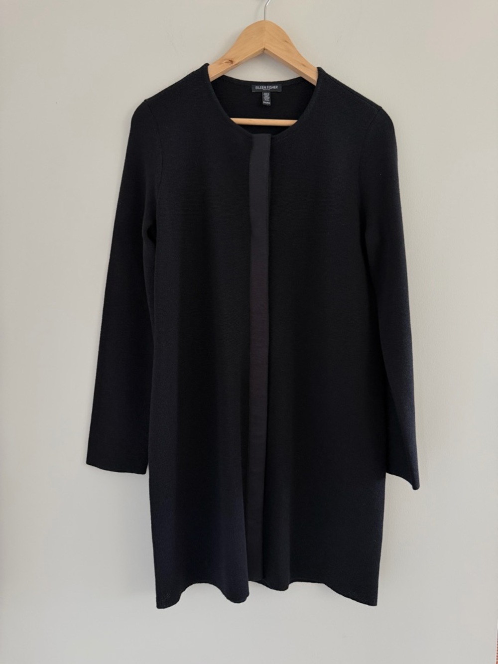 Eileen Fisher Petite PM Black‎ Wool Open Front Cardigan Jacket Minimalist Career